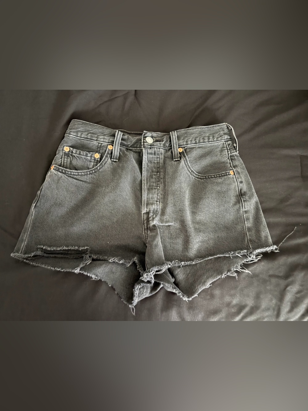 Levi's Black Raw-Hem Denim Shorts
